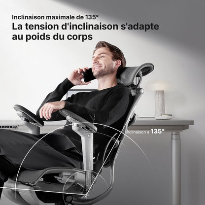 HINOMI X1 – Chaise Ergonomique Haut Dossier avec Repose-Jambes & Accoudoirs 6D (Gris)