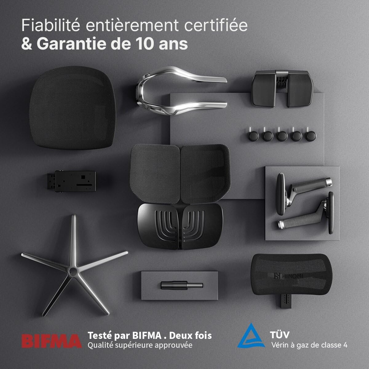 HINOMI X1 – Chaise Ergonomique Haut Dossier avec Repose-Jambes & Accoudoirs 6D (Gris)